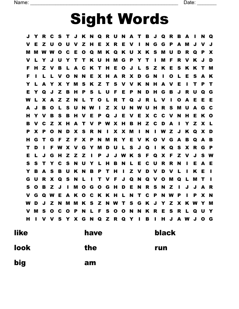 Sight Words Word Search