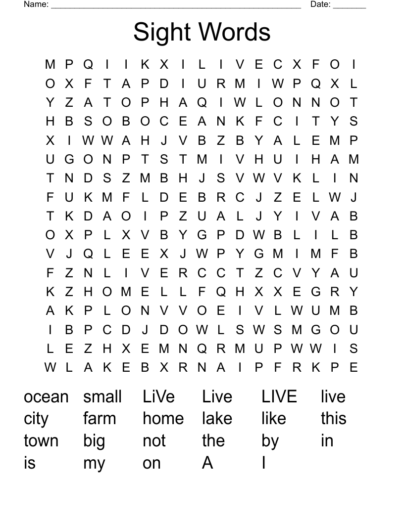 Sight Words Word Search