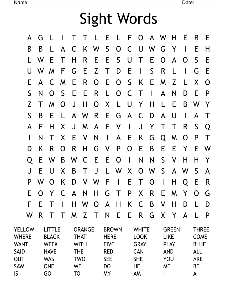 Sight Words Word Search