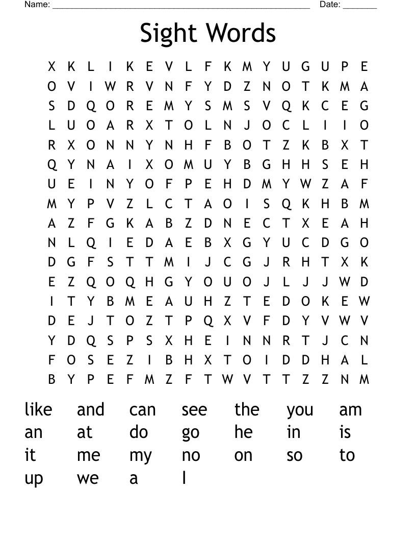 Sight Words Word Search