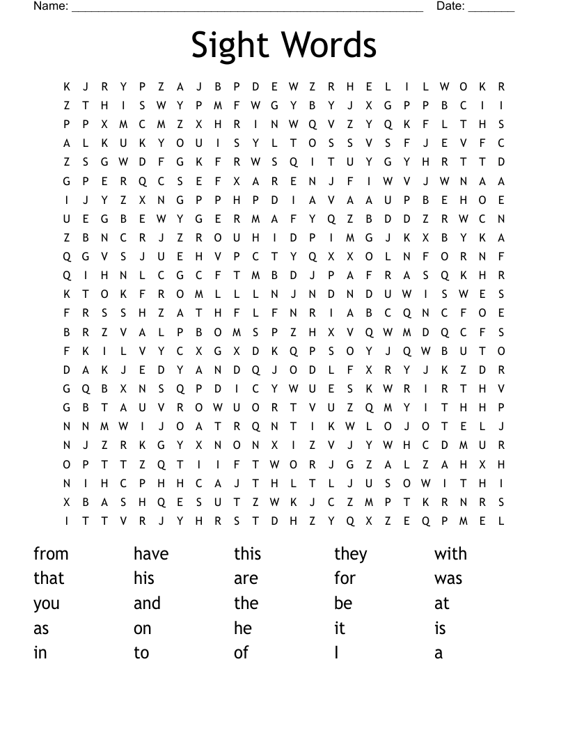 Sight Words Word Search