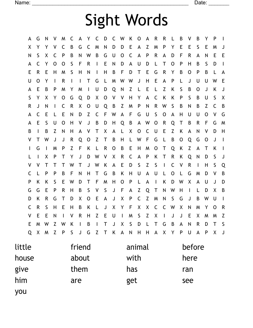 Sight Words Word Search