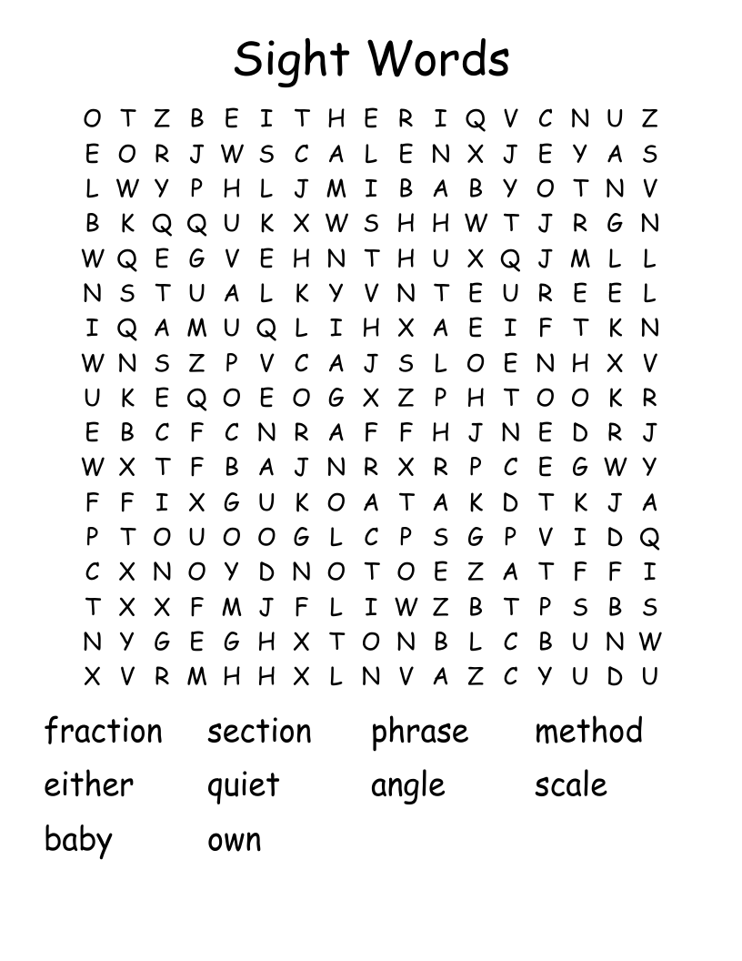 Sight Words Word Search