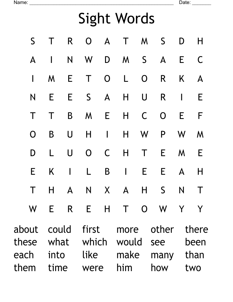 Sight Words Word Search