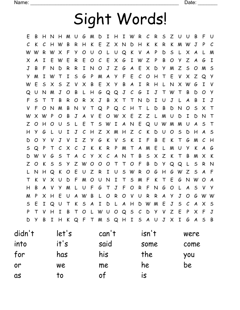 Sight Words! Word Search