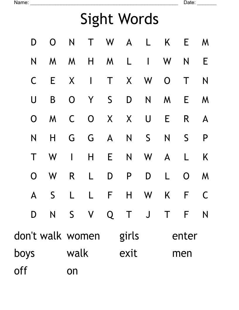 Sight Words Word Search