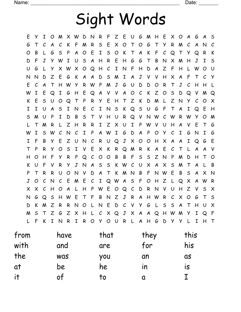 Sight Words Word Search