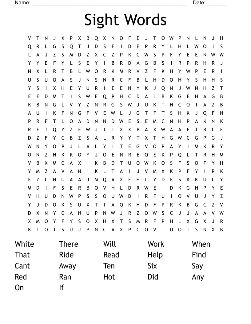 Sight Words Word Search