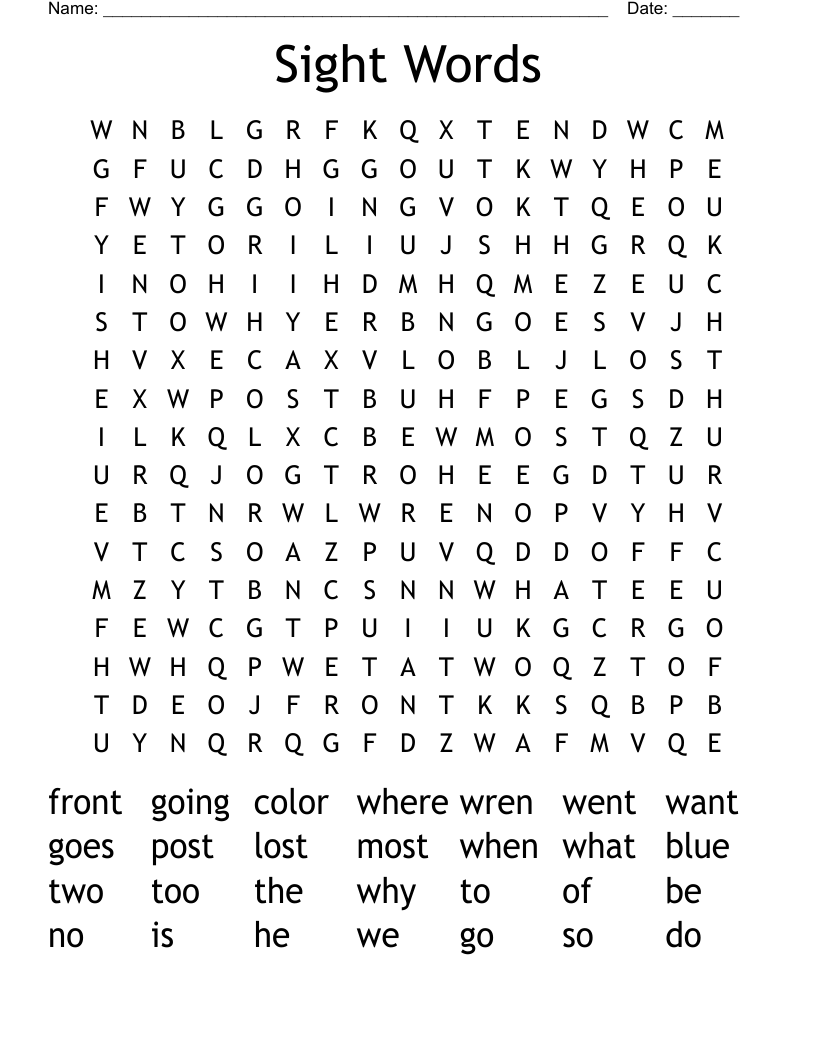 Sight Words Word Search