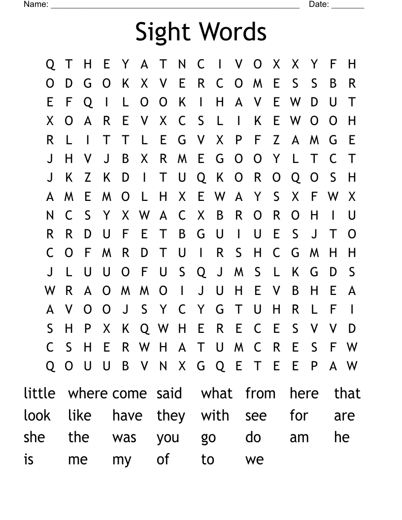 Sight Words Word Search