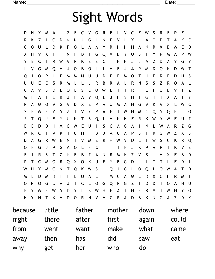 Sight Words Word Search