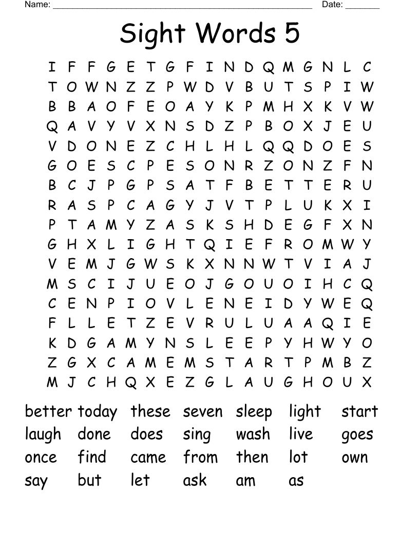 Sight Words 5 Word Search