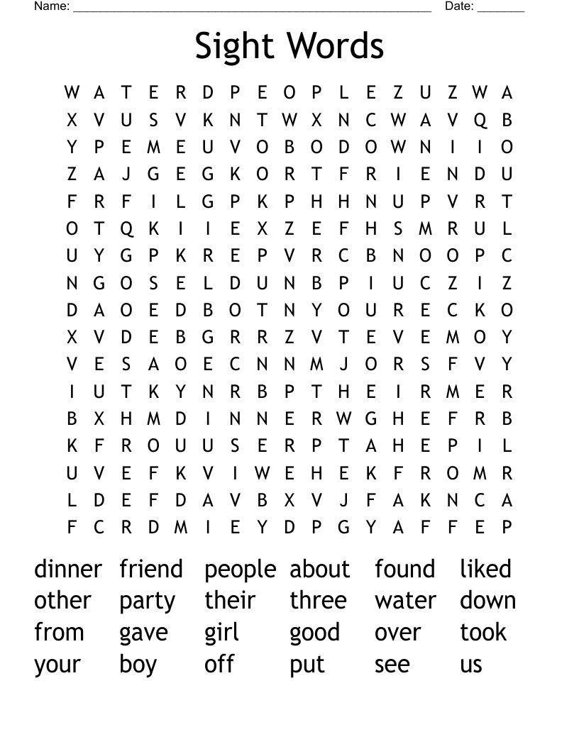 Sight Words Word Search