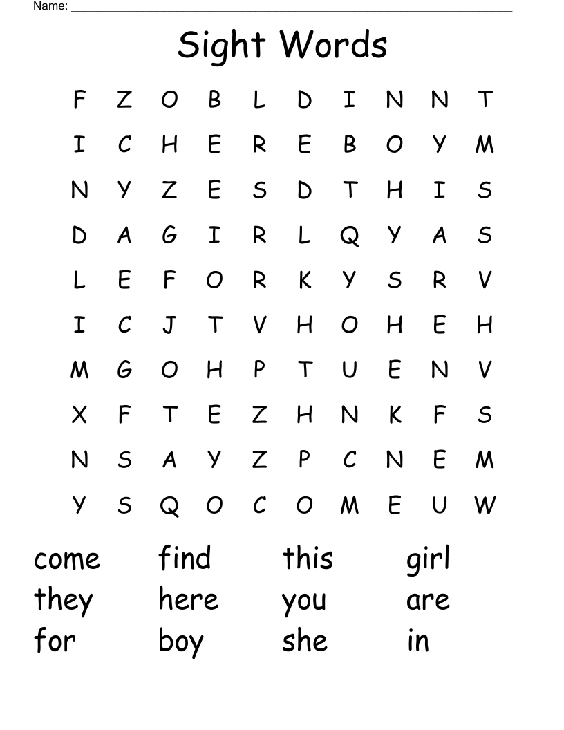 Sight Words Word Search