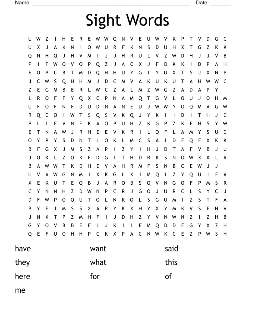 Sight Words Word Search
