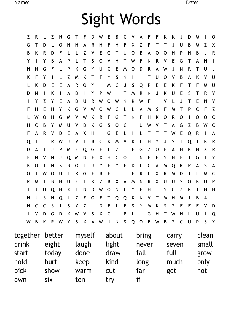 Sight Words Word Search