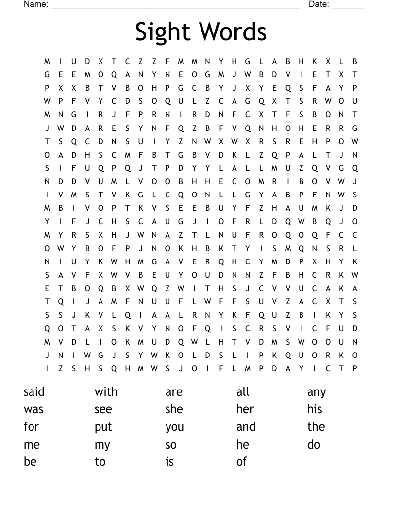 Sight Words Word Search
