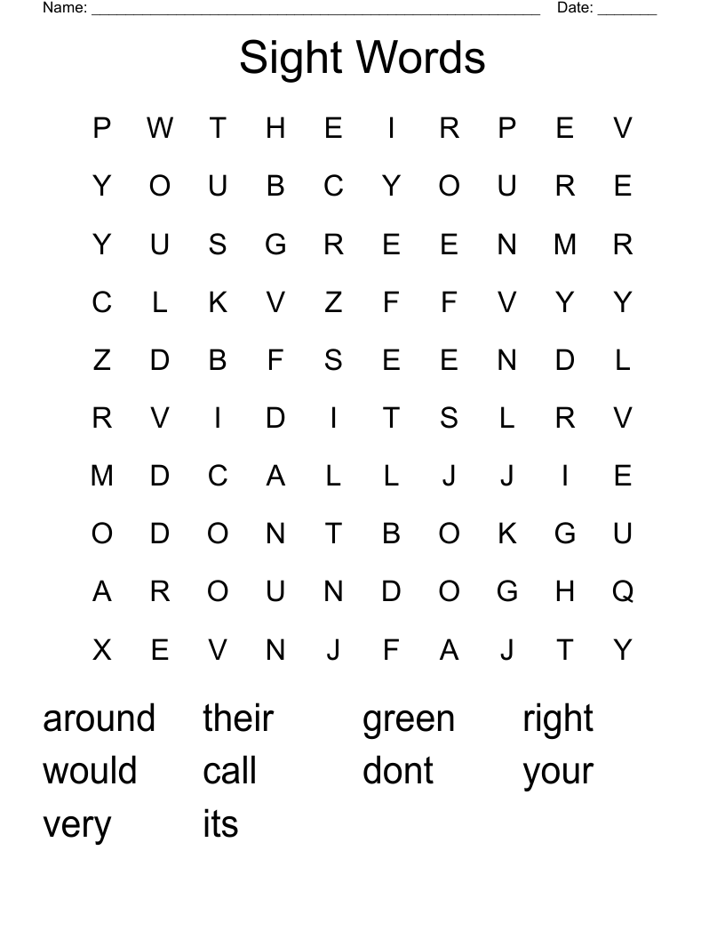 Sight Words Word Search