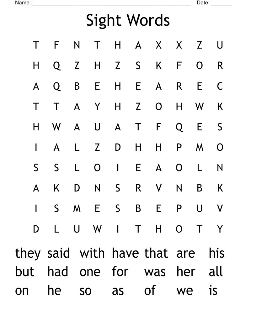 Sight Words Word Search