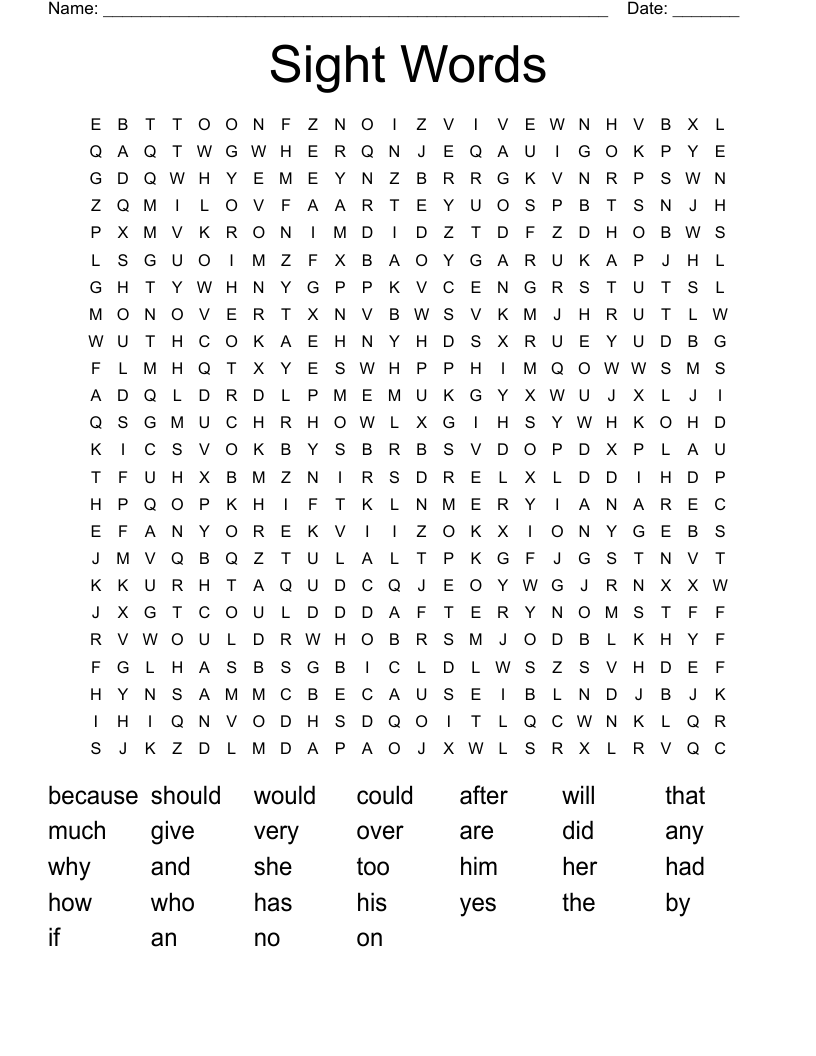 Sight Words Word Search