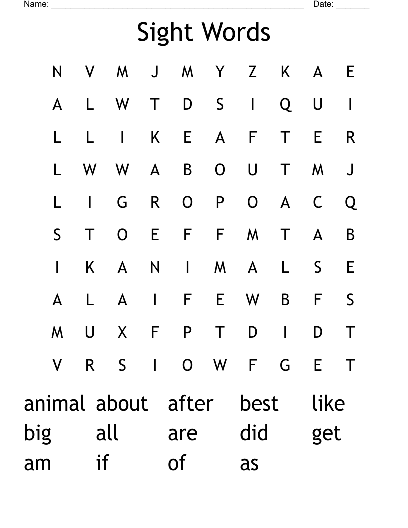 Sight Words Word Search