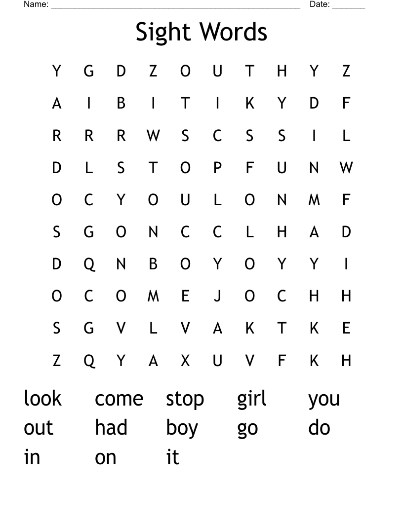 Sight Words Word Search