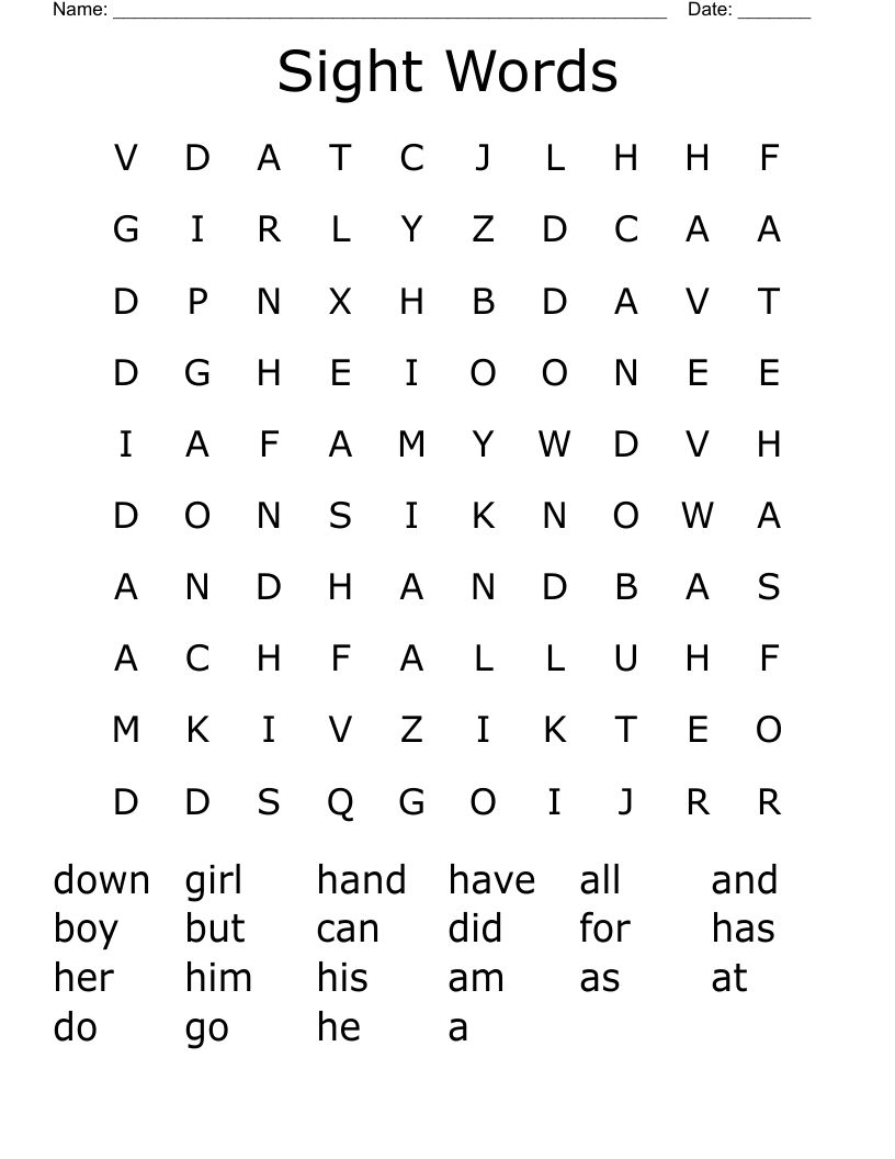 Sight Words Word Search