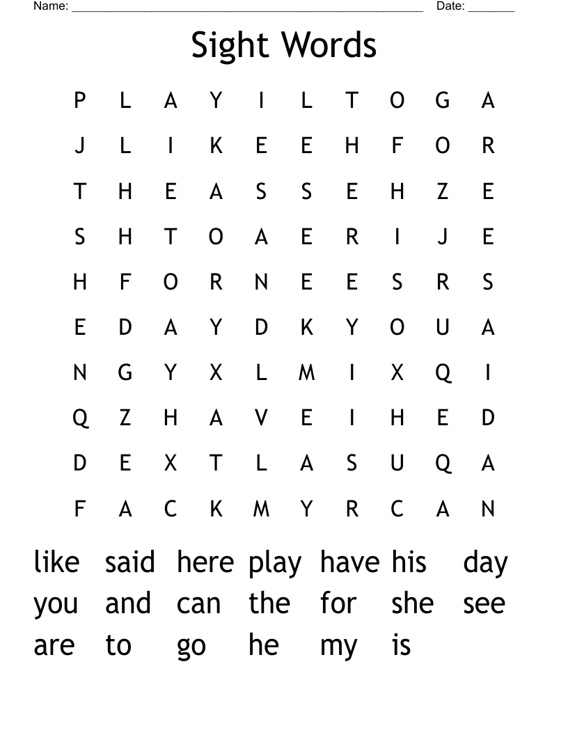 Sight Words Word Search