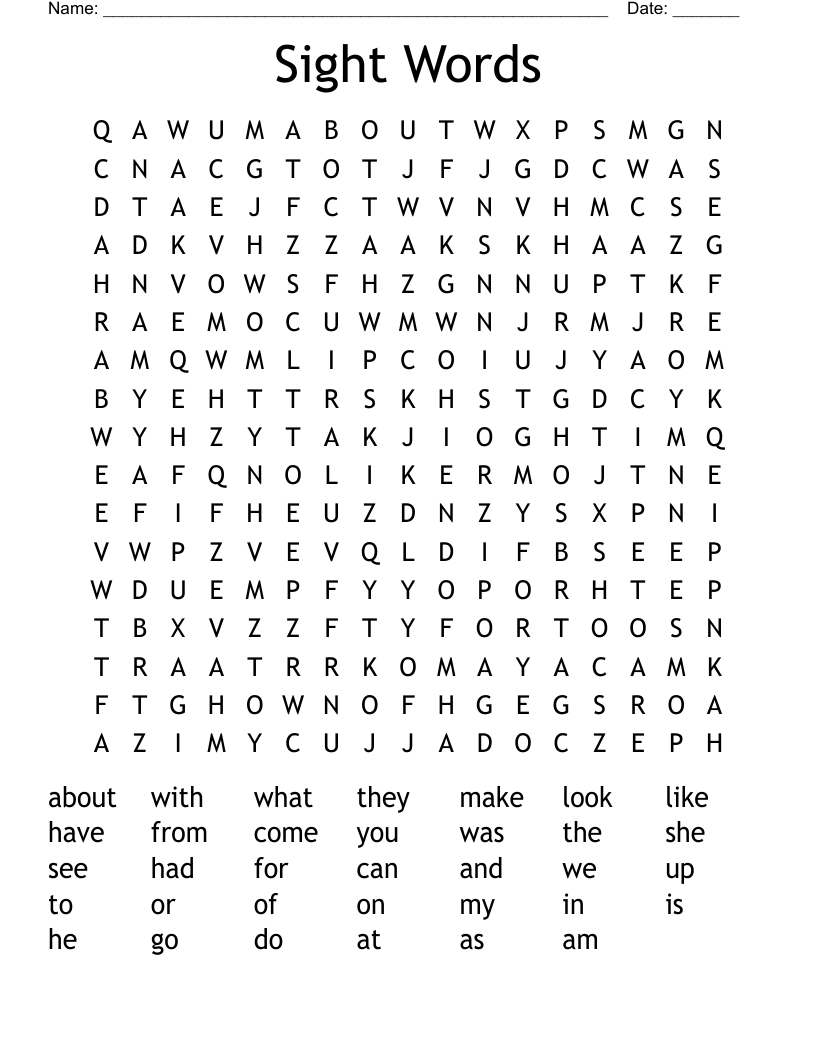 Sight Words Word Search
