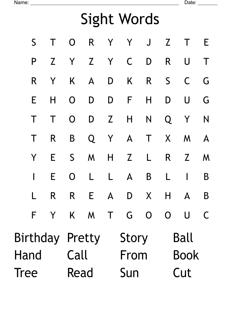 Sight Words Word Search