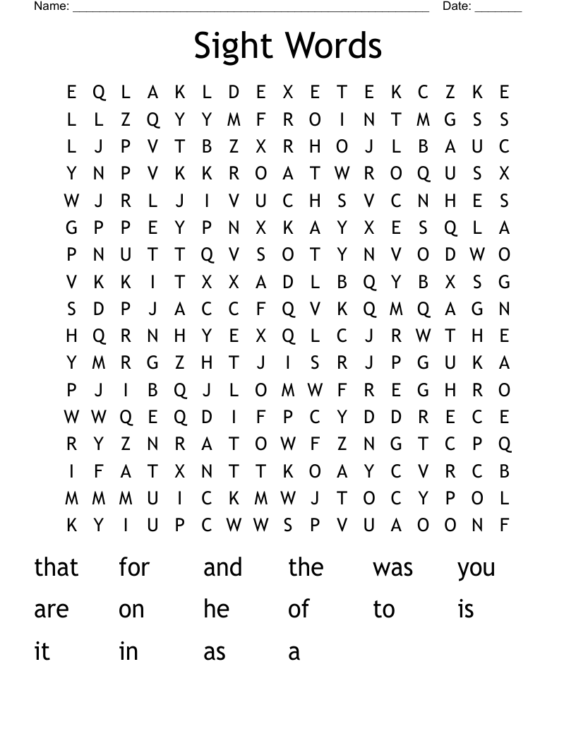Sight Words Word Search