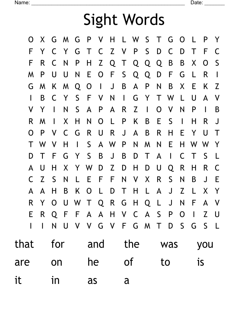 Sight Words Word Search