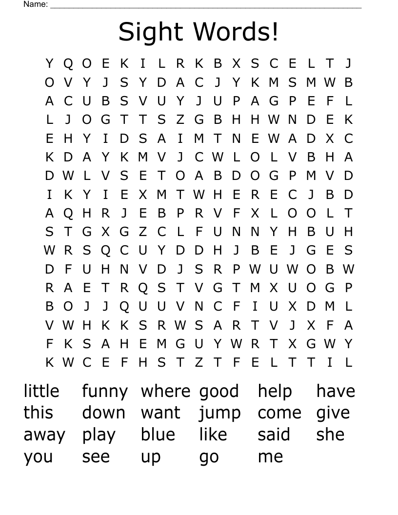 Sight Words! Word Search