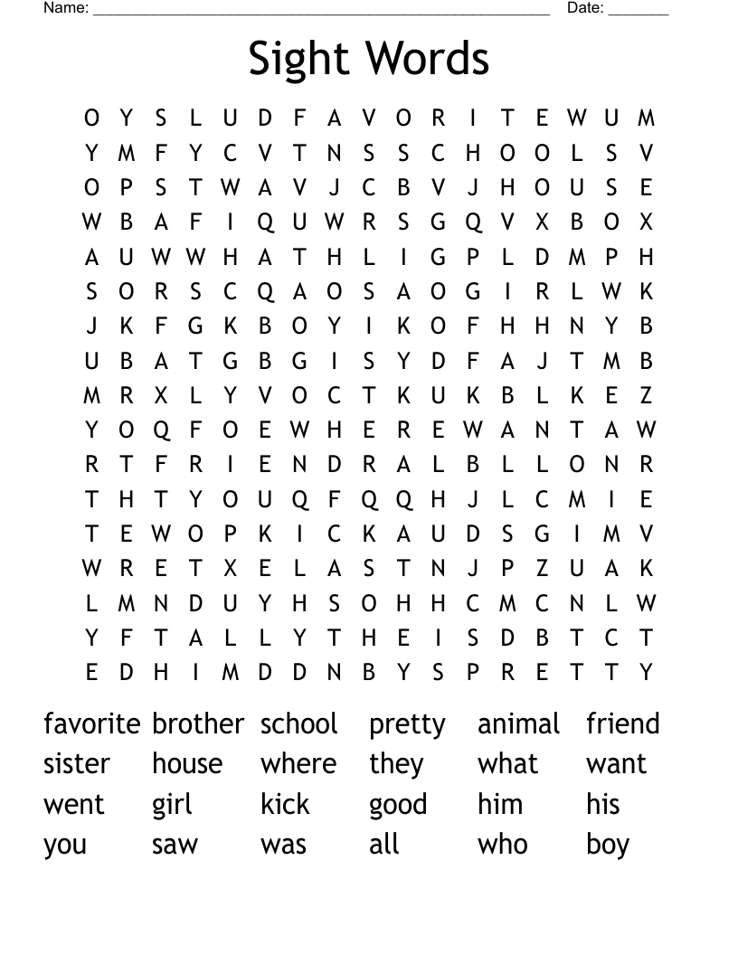 Sight Words Word Search
