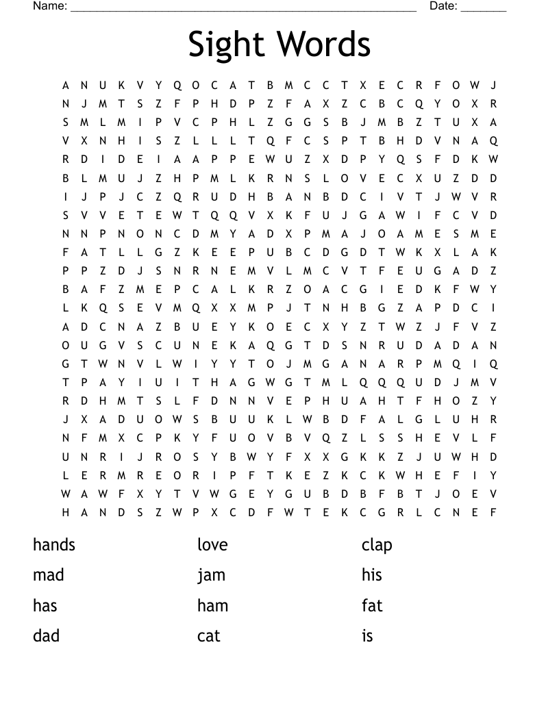 Sight Words Word Search