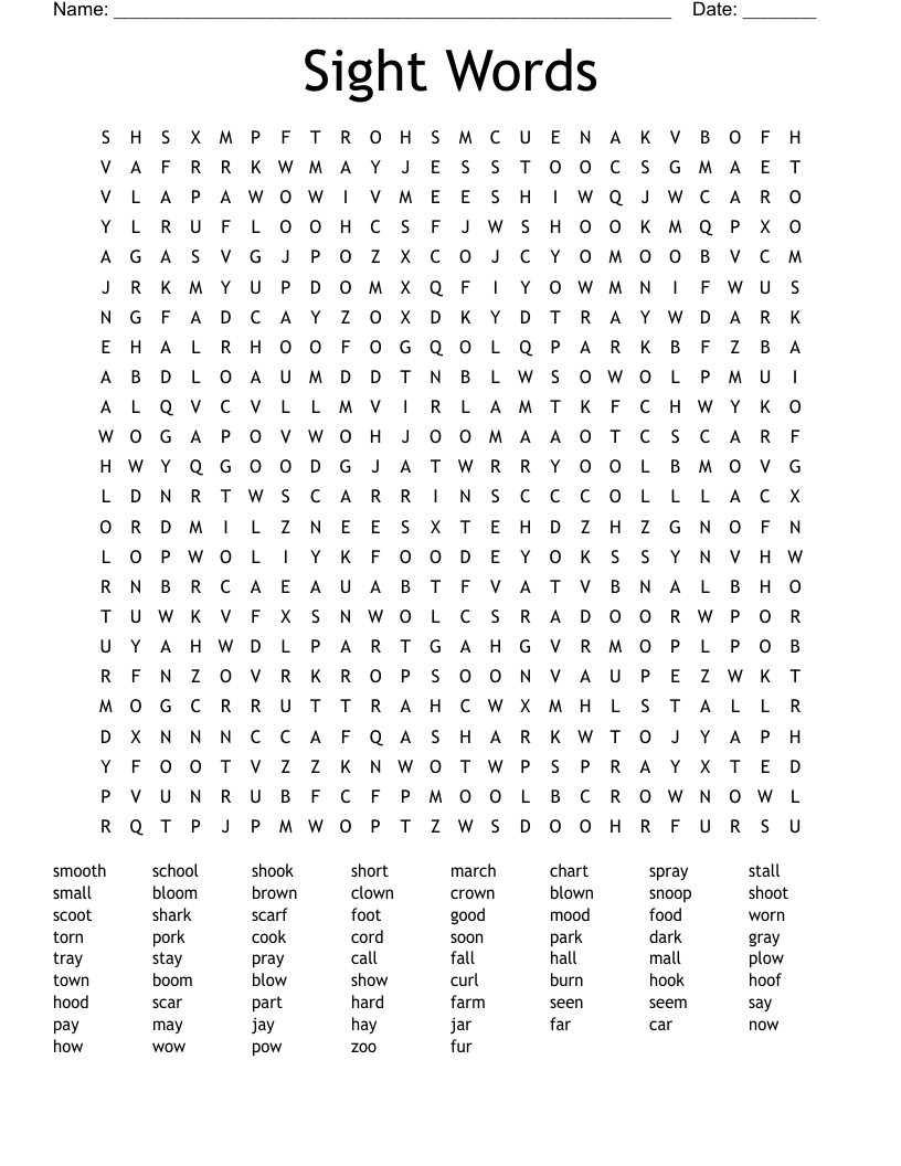 Sight Words Word Search