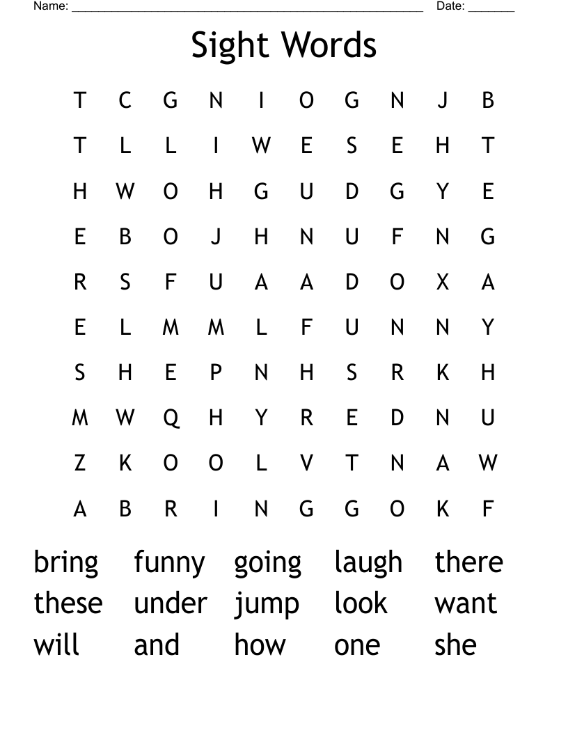 Sight Words Word Search