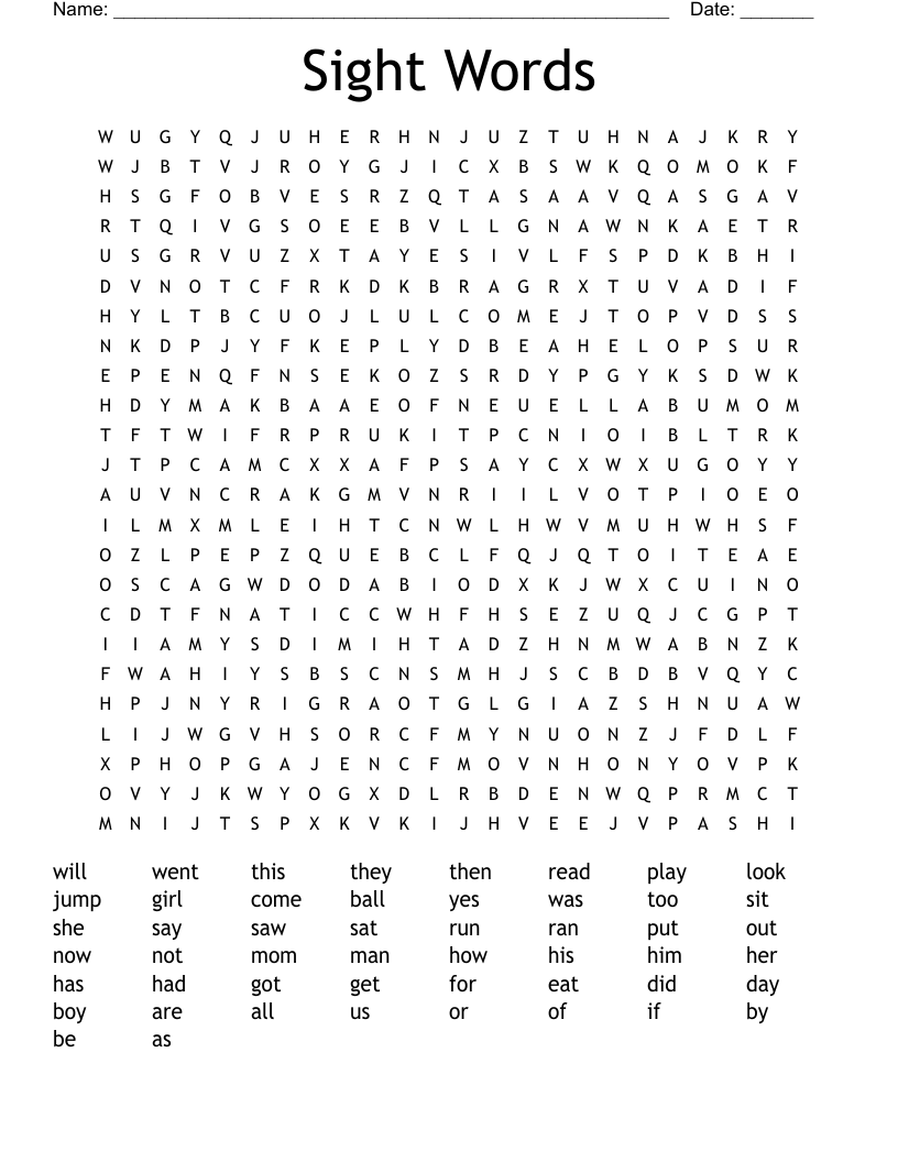 Sight Words Word Search