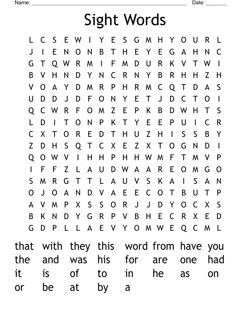 Sight Words Word Search