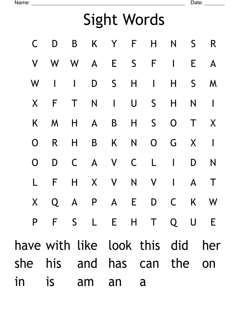 Sight Words Word Search