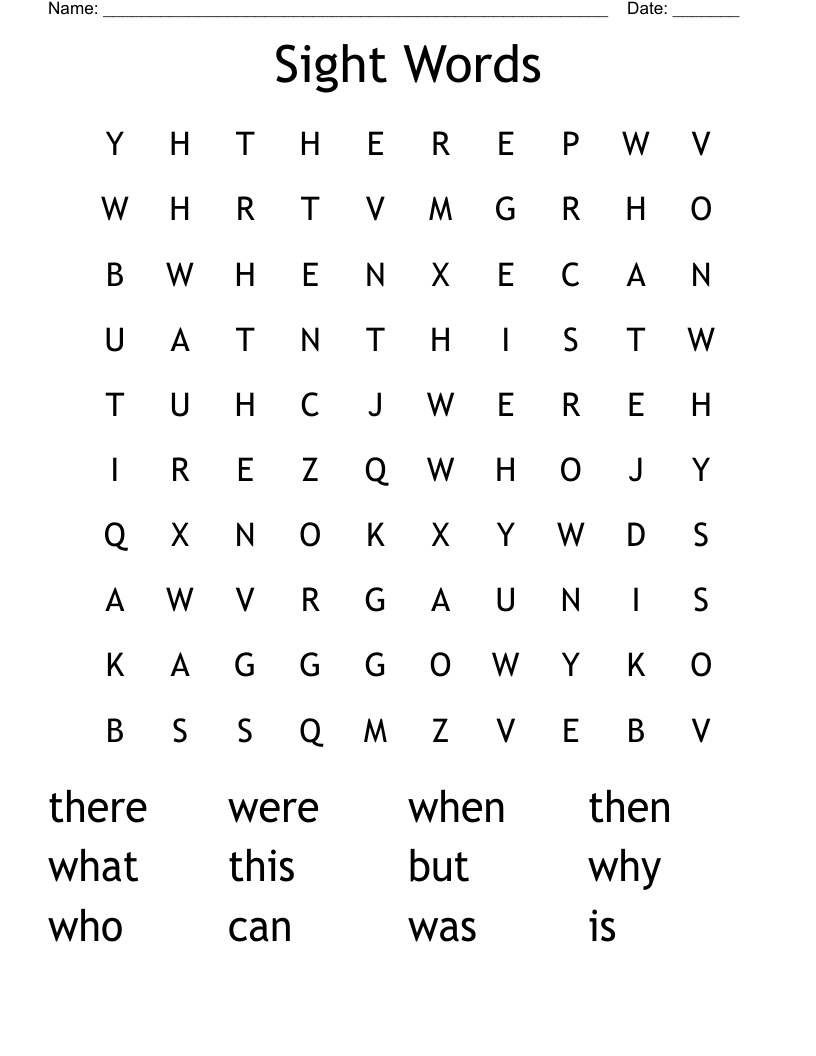 Sight Words Word Search