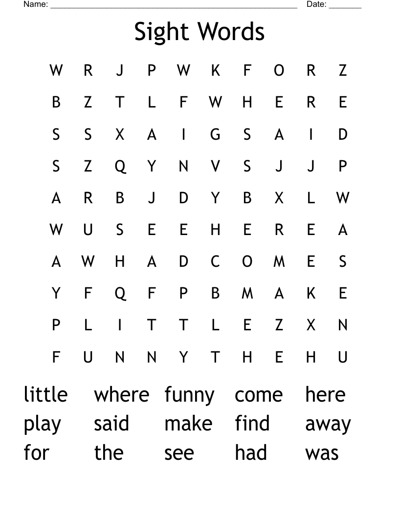 Sight Words Word Search