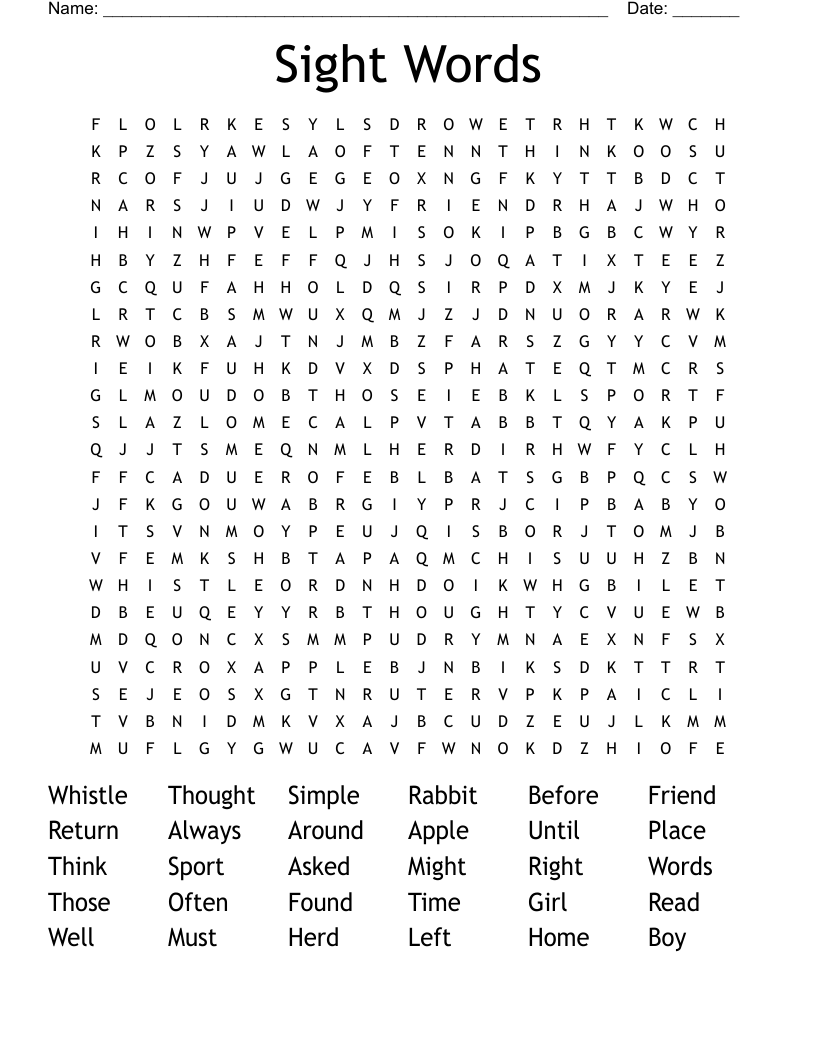 Sight Words Word Search