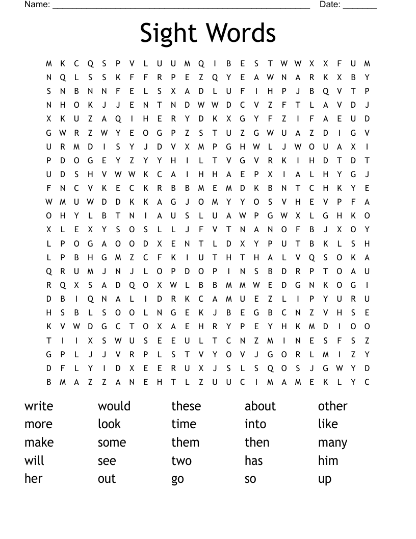 Sight Words Word Search