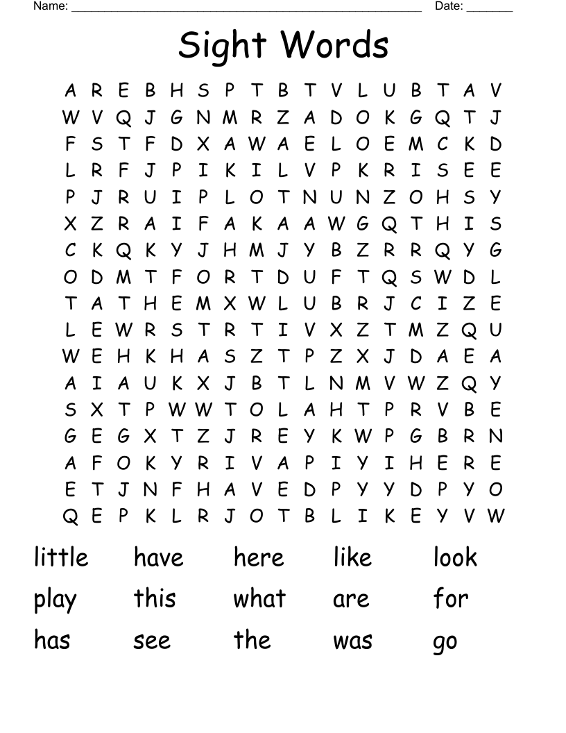 Sight Words Word Search