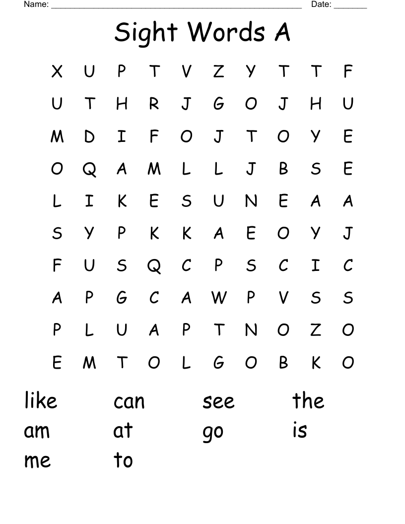 Sight Words A Word Search
