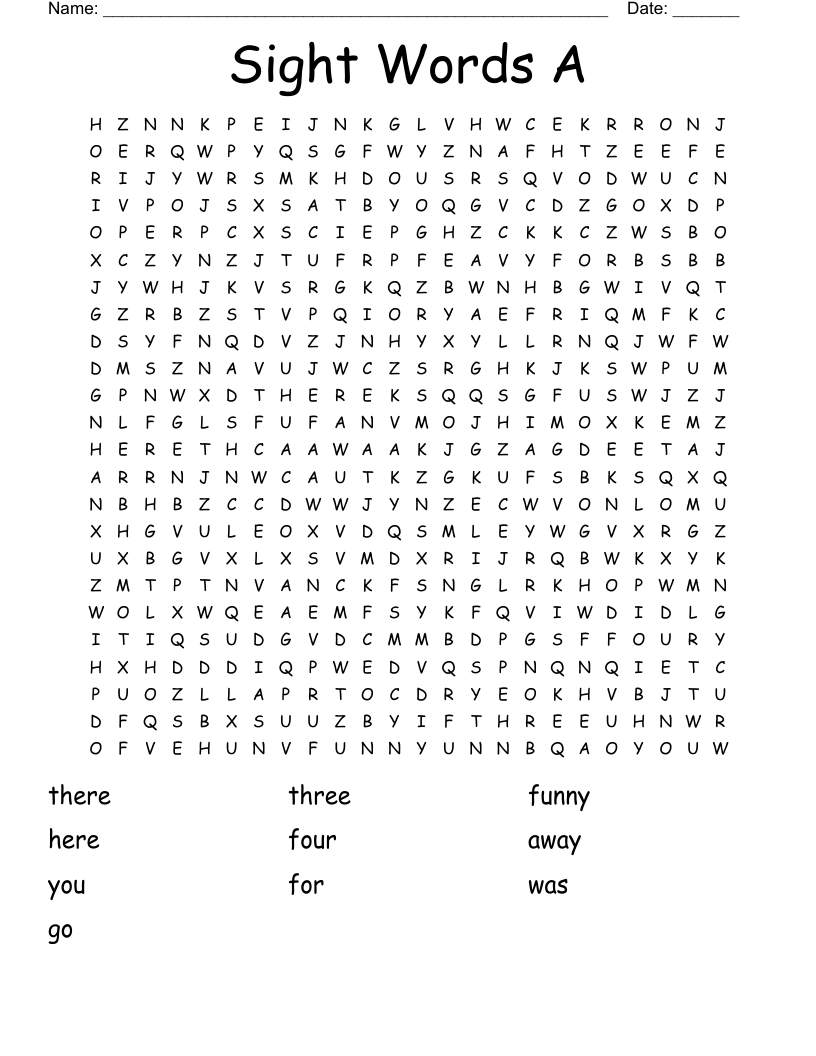 Sight Words A Word Search