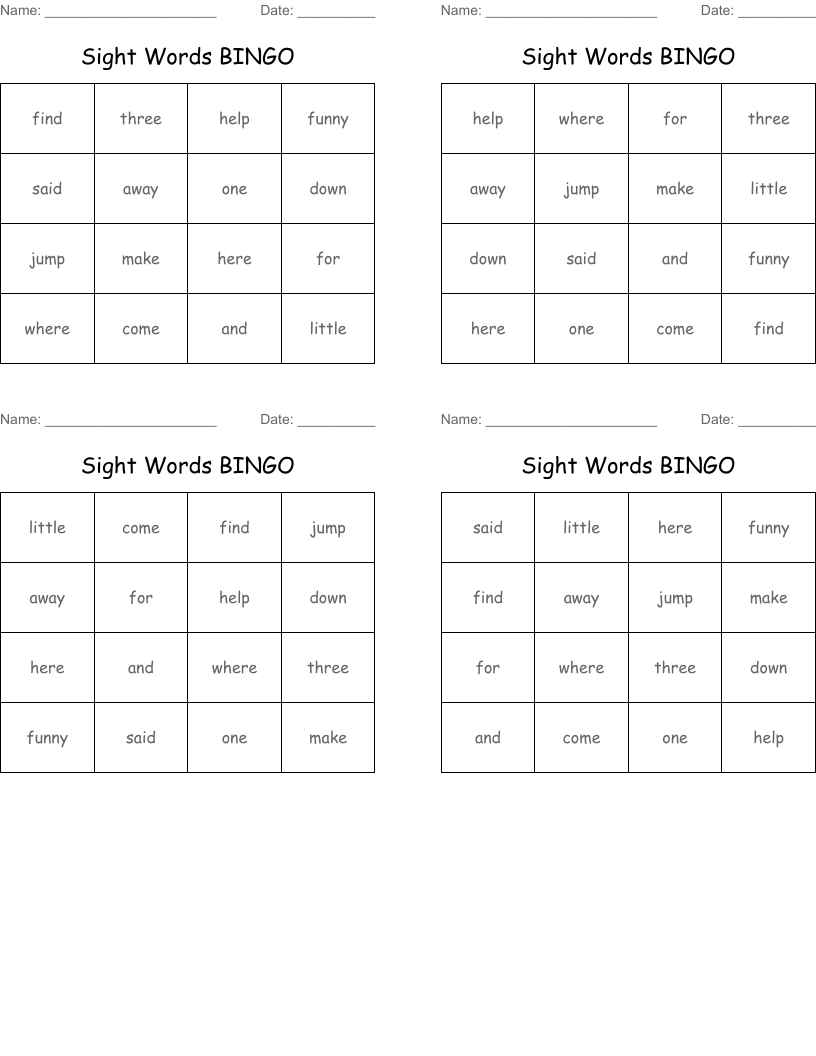 Sight Words BINGO