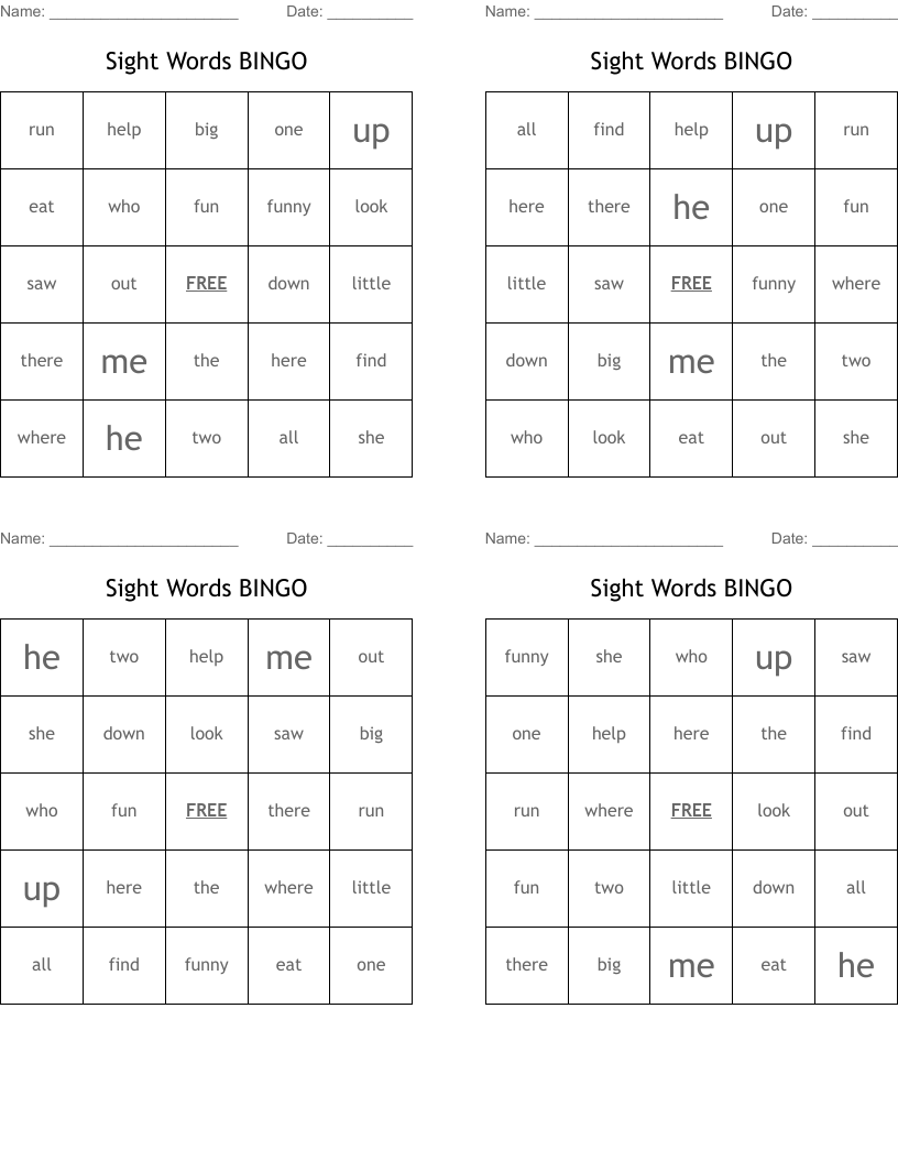 Sight Words BINGO