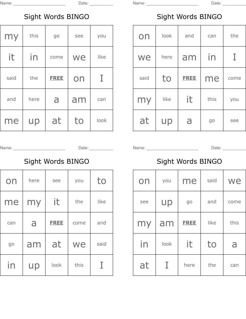 Sight Words BINGO
